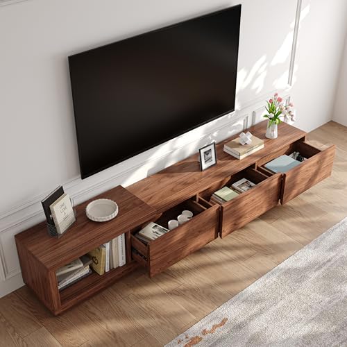 Extendable TV Stand for 65-100 Inch TVs, Modern Low Profile Entertainment Center & Media Console Collection for Living Room (Walnut, 68.5"-98.4") - size: 68.5"-98.4"
