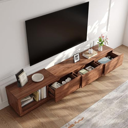 Extendable TV Stand for 65-100 Inch TVs, Modern Low Profile Entertainment Center & Media Console Collection for Living Room (Walnut, 68.5"-98.4") - size: 68.5"-98.4"