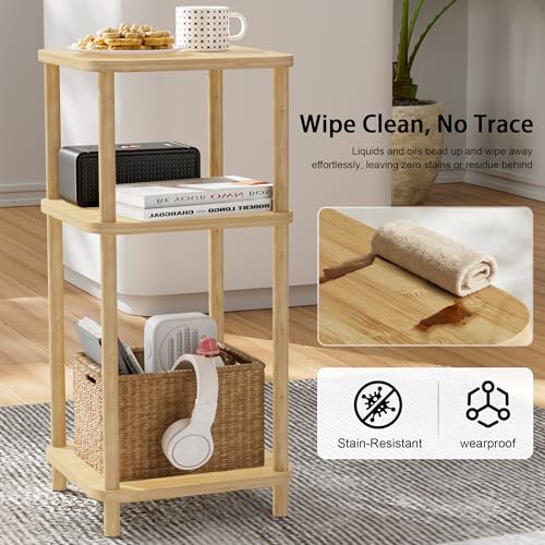 Bamboo End Table with Charging Station, Side Table for Small Space, Small Table Stand, Narrow Wooden Bedside Table Nightstand with Shelves, for Nursery, Living Room, Bedroom, Natural - color: Natural