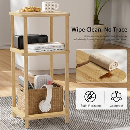 Bamboo End Table with Charging Station, Side Table for Small Space, Small Table Stand, Narrow Wooden Bedside Table Nightstand with Shelves, for Nursery, Living Room, Bedroom, Natural - color: Natural