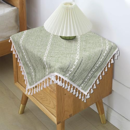 Boho Small Square Tablecloth 24''x24'', Sage Green Linen Table Cover, Nightstand Cover Top, Round Square End Bedside Table Cloth Runner, Rustic Farmhouse Spring Summer Green Home Decor - color: Sage Green, size: 24" x 24" (Square)