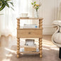 AWASEN Night Stand with Drawer, Bedside Table with Storage, 3-Tier Small Nightstand End Table for Bedroom with Solid Wood Spindle Legs, Rustic Walnut - color: Rustic Walnut