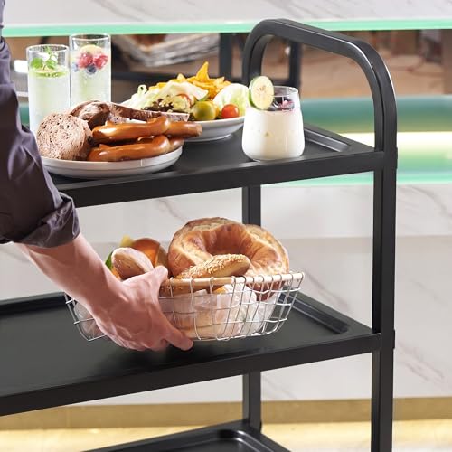 CURTA Black Stainless Steel Serving Cart, 3-Tier Rolling Utility Trolley (30"x16"x33"), Heavy Duty Painted Kitchen Cart on Wheels with Brakes, Commercial Grade for Restaurant, Hotel, Salon & Lab - color: M(black): 30''(l) X 16''(w) X 33''(h)