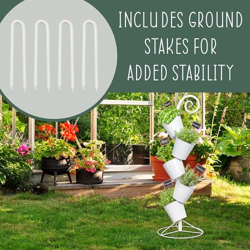Esterno Hanging Flower Pot Tiered Stand (White), Metal Outdoor Stacking Planter - color: White