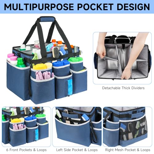 Large Rolling Cleaning Caddy Bag with Detachable Trolley,Cleaning Cart on Wheels with Shoulder Strap,Cleaning Supplies Organizer for Housekeepers,Blue - color: Blue