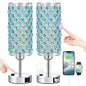 Hong-in Blue Crystal Lamp Touch Control Set of 2, Crystal Table Lamps with USB C+A Ports & AC Outlet, 3-Way Dimmable Nightstand Touch Lamp, Modern Bedside Table Lamp for Bedroom(Bulbs Included) - color: Blue