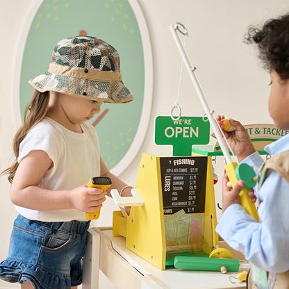 Teamson Kids - My Little Helper Fishing Shop | Wooden Role Play Counter, For Toddlers, Includes Fish & Accessories, STEM Gift, Ages 3+ - style: Fishing Shop