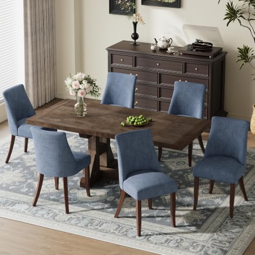 COLAMY Upholstered Dining Chairs Set of 2, Mid Century Modern Kitchen Chairs with Back, Farmhouse Fabric Side Dining Room Chairs with Wood Legs for Dining Room Restaurant, Blue - color: Blue, size: Set of 2