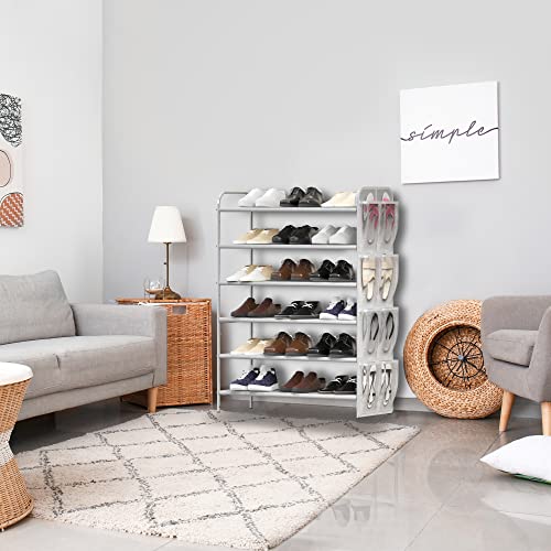 Simple Houseware 6-Tier Shoe Rack Storage Organizer w/Side Hanging Bag, Grey - color: Grey