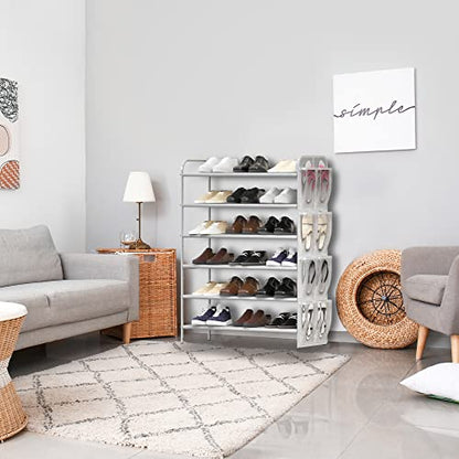 Simple Houseware 6-Tier Shoe Rack Storage Organizer w/Side Hanging Bag, Grey - color: Grey