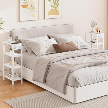 TUTOTAK Narrow Side Table Set of 2, Small End Table with Charging Station | 4-Tier Skinny Sofa Table, Slim Nightstand, Easy Assembly for Living Room, Bedroom, White TB01BW0802 - color: White, size: 4-tier