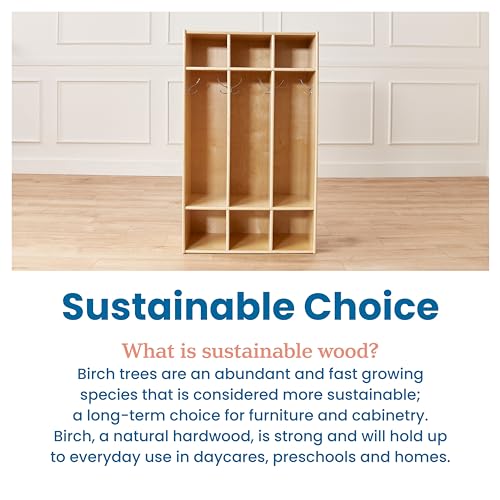ECR4Kids Streamline 3-Section Coat Locker with Cubby Storage, Classroom Furniture, Natural - color: Natural