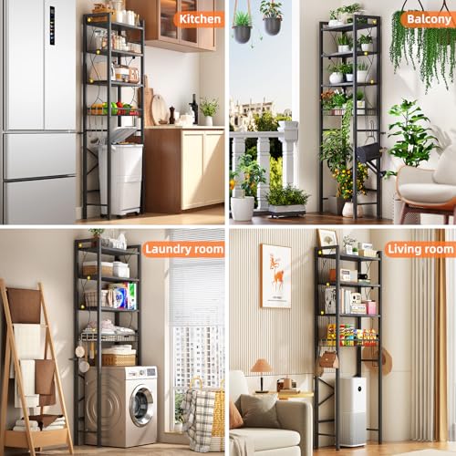 Over-The-Toilet Storage Rack, 4-Tier Bathroom Organizer Shelf Over Toilet with Adjustable Shelf and Basket, Freestanding Space Saver Bathroom Shelves Above Toilet for Room (Oak Gray) - color: Oak Gray