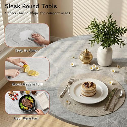27.6" Marble Round Tulip Table, Mid-Century Modern Style Dining Table with Gold Pedestal Base for 2-4 People, Featuring A Marble Tabletop for Kitchen, Dining Room, Cafe (Light Grey) - color: Light Grey#gold