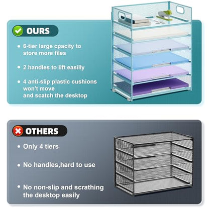 Marbrasse 2 Pack Desk Organizer with Handle, 6 Tier Paper Letter Tray, Mesh Desk File Organizer for Office, School and Home - Blue - color: 2 Pack - Blue