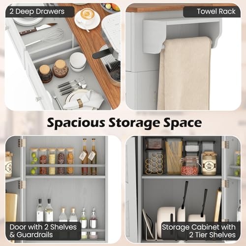 Giantex Kitchen Island Cart with Hidden Tilt Out Trash Can Cabinet, Drop Leaf, 2 Drawers, Towel Rack, Rolling Mobile Breakfast Bar Table, Wood Kitchen Storage Cart on Wheels (Grey & Natural) - color: Grey