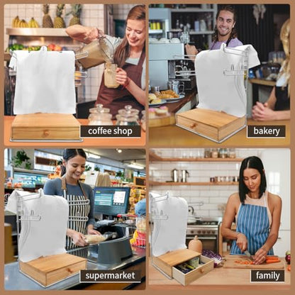 Detachable Plastic Grocery Bag Holder with Wooden Drawers Base, Grocery Bag Holder and 200 Count Plastic Bags, Chrome Plated T-Shirt Bags Rack with Stores, Grocery Store，Supermarkets, Homes, Kitchens