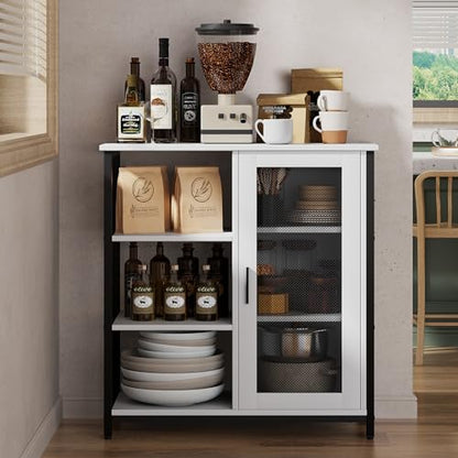 LVSOMT Mini Coffee Bar Cabinet for Home Kitchen, 27.5'' Coffee Stand Station with Adjustable Shelves & Door, Farmhouse Sideboard Buffet for Small Space, Dining Room, Living Room, Industrial White - color: Pure White