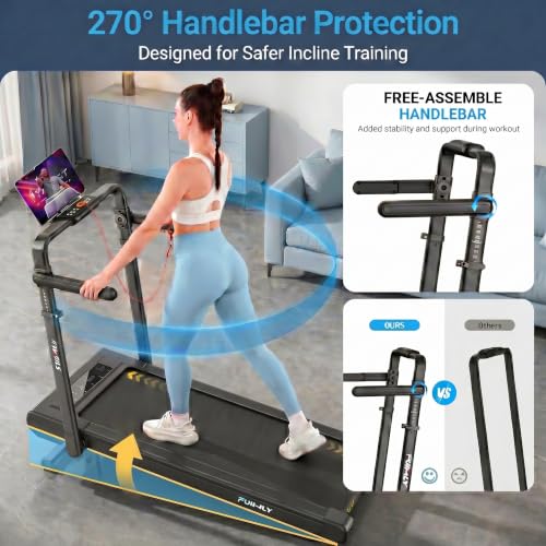 FUNMILY Upgrade Walking Pad Folding Treadmill with 12%/15% Incline & Handle Bar, 3.5HP Foldable Under Desk Compact Treadmills for Home/Office/Gym, 400+lb Capacity, Shock Absorption - color: Midnight Black