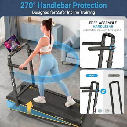 FUNMILY Upgrade Walking Pad Folding Treadmill with 12%/15% Incline & Handle Bar, 3.5HP Foldable Under Desk Compact Treadmills for Home/Office/Gym, 400+lb Capacity, Shock Absorption - color: Midnight Black