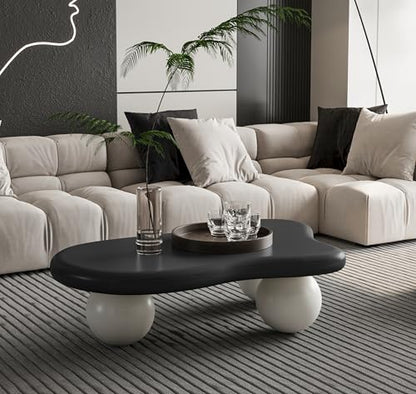 40” Cloud Coffee Table with 3 Ball Legs, Modern Irregular Center Table for Living Room, Low Cute Small MDF Tea Table for Bedroom, Space Apartment-Black White - color: Cloud -40"black White