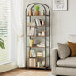 Homhedy 6-Tier Arched Bookshelf, Display Racks, Tall Book Shelf, 73.6" H | Wood and Metal Bookcase, Industrial Display Standing Shelf Unit, for Home, Office, Living Room, Bedroom, Rustic Brown - size: 6 Tier -23.6"W