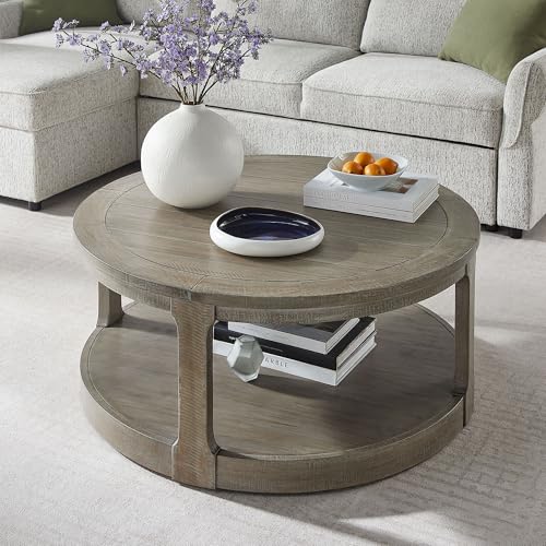 40'' Round Wood Coffee Table Circle Coffee Table with 4 Wheel for Living Room, Moveable Modern Retro Farmhouse Style, Easy Assembly, Light Brown (ø40'' x 17.52'') - color: S1-ø40'' -Light Brown