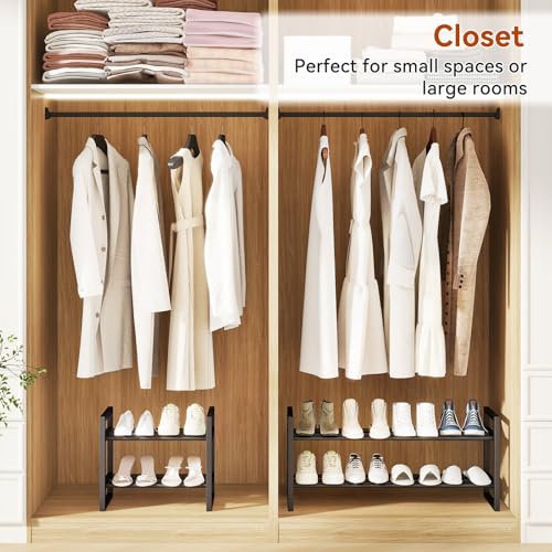 IBUYKE 2 Pack Expandable Shoe Rack, 18"-33” Adjustable Shoe Organizer for Closet, Stackable Metal Free Standing Shoe Rack Storage for Small Space Entryway, Black TXJ002B-2 - size: 33inch-2 Pack