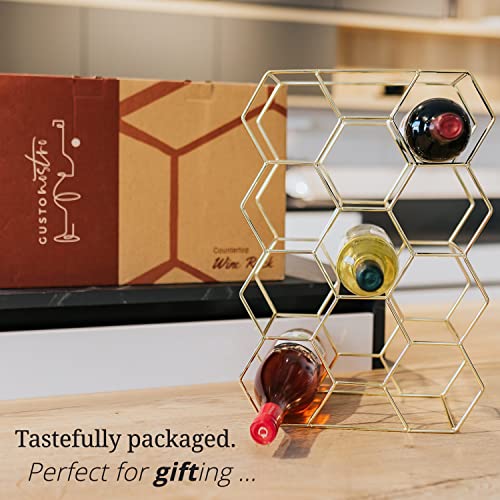 Gusto Nostro Countertop Wine Rack - 14 Bottle Freestanding Modern Gold Metal Small Wine Rack - 3 Tier Tabletop Wine Holder Stand for Cabinet, Pantry, Wine Bottle Storage - No Assembly Required - color: Gold