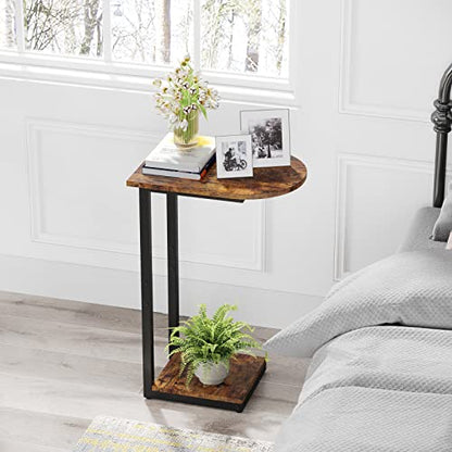 Hosfais Side Table Small End Table, C-Shaped Wood Sofa Table with Metal Frame for Living Room, Bedroom, Small Spaces (Rustic Brown) - color: Rustic Brown, size: Curved
