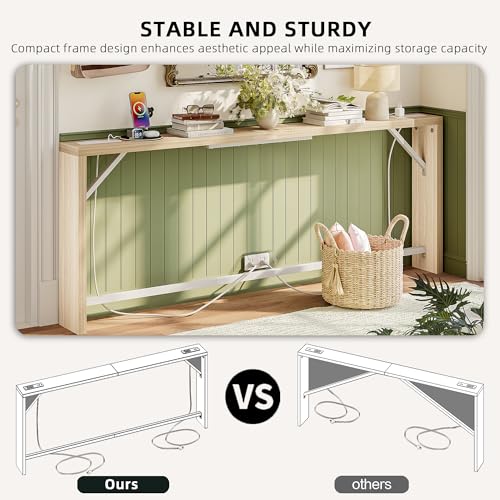 TIQLAB Sofa Table, 79 inch (1.2'' Thick Tabletop) Long Console Table Behind Couch, Narrow Entryway Table with Angled Metal Frame, Industrial Console Table for Entryway, Light Walnut - color: Light Walnut, size: 79''L x 5.9''W x 31.5''H
