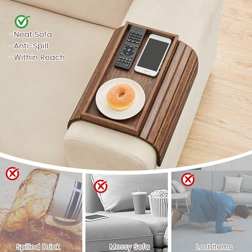 GEHE Bamboo Sofa Arm Tray, Foldable Couch Arm Tray Side Table, Anti-Falling Armrest Tables Cup Holder for Snacks, Drinks, Beers, Phone, Control, Flexible and Portable, Anti-Slip Bottom - color: Brown