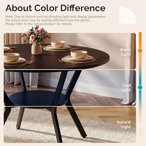 Miereirl 42.13" Round Dining Table for 4, Modern Kitchen Table with Open Storage Shelf, Wood Dining Table for Dining Room, Apartment, Small Spaces - color: Black