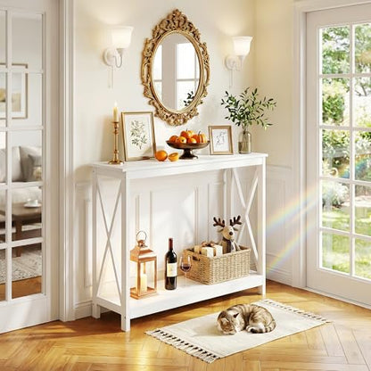 ZENY Console Table, Entryway Table, Narrow Sofa Table with 2-Tier Shelves, Entrance Table for Living Room, Entryway, Hallway, Foyer (White, 11.8" D x 39.4" W x 31.6" H) - color: White, size: 39.4"W