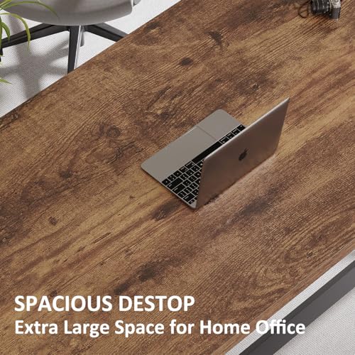 Industrial Computer Desk, Wooden Metal Office Desks Rustic Brown 60 in | Large Long Simple Gaming Executive Computer Desk Table, Wood Student Study Computer Table for Bedroom Living Room - color: Rustic Brown Oak, size: 60 Inch
