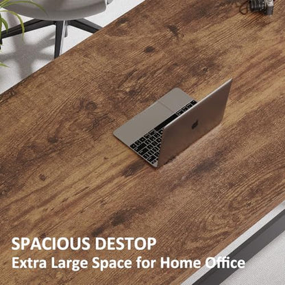 Industrial Computer Desk, Wooden Metal Office Desks Rustic Brown 60 in | Large Long Simple Gaming Executive Computer Desk Table, Wood Student Study Computer Table for Bedroom Living Room - color: Rustic Brown Oak, size: 60 Inch