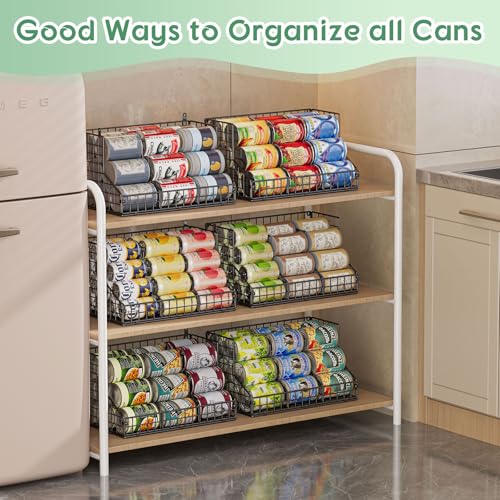 4 Pack Stackable Can Rack Organizer for Pantry Storage,Can Dispensers with 4 Adjustable Dividers, 2-Tier Metal Wire Basket Holds up to 84 Cans for Kitchen Cabinet Pantry, Black - size: L-(4 pack)