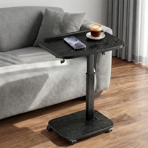 C Table End Table Adjustable Height, Rolling TV Tray Table for Small Spaces 180° Flip-Over Panel & 360° Swivel Casters,C Shaped Side Tables for Couch for Living Room/Bedroom/Bed/Sofa/Chair/Snack-Black - color: Black