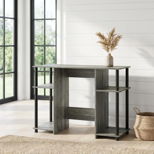 French Oak Grey/Black Compact Computer Study Desk, Modern Design, Sturdy Construction, Ideal for Home or Office workspace, Durable Finish - color: French Oak Grey/Black