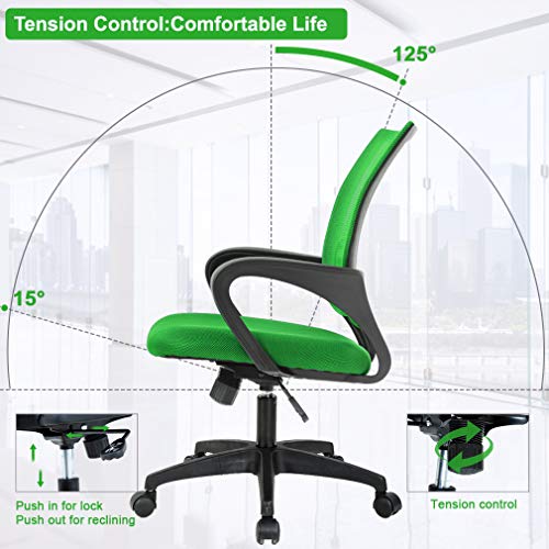 BestOffice Ergonomic Office Chair | Mid-Back Swivel Desk Chair | Green | with Lumbar Support, Adjustable Height & Breathable Backrest | Sponge Seat & Rolling Wheels | for Home, Office | Pack of 1 - color: Green, style: pack of 1
