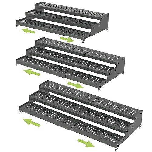 Jojocross Metal Spice Rack Organizer for Cabinet, 3 Tier Expandable Spice Storage Shelf, Great for Kitchen Cabinets, Cupboard,Pantry and Countertop More,Metal Plate with Hole(3PACKS/Gun-Grey) - color: Gun Grey, size: 3 Packs, 9.45" D x 12.8" ~ 24" L x 3.5