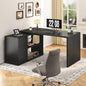 HSH 55-76 Inch Black Farmhouse L Shaped Desk with Drawers 360 Rotating | Office Desk Conner Coumputer Desk With storage Long For Work,Executive,Study,Writing,Teacher,Bedroom,Modern Gaming Table - color: Black