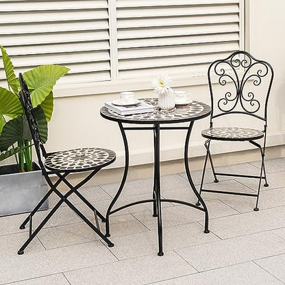 Giantex 24 Inch Patio Bistro Table, Mosaic Round Table w/Ceramic Tile Tabletop, Heavy-Duty Metal Structure, Outdoor Dining Table for Backyard, Garden, Porch (Black (Star Pattern)) - color: Black (Star Pattern)