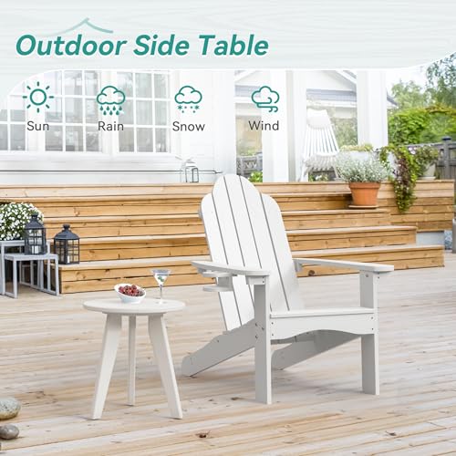 HDPE White Round Outdoor Table, Weather-Resistant, 15.8x15.8x16.7 inches, 150lbs Load Capacity, Modern Design, End Table for Patio, Porch, Deck, Living Room, Bedroom, Plant Stand | Outdoor Round Accent Table For Patio,Porch,Garden,Companion to your Chairs