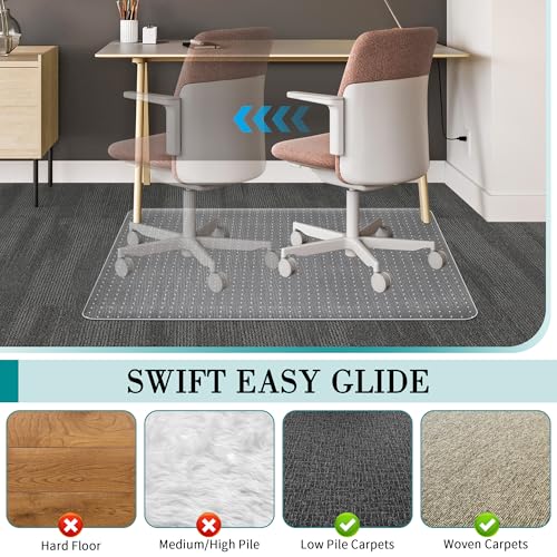 Office Chair Mat for Carpets, Clear Computer Desk Chair Mat for Low Carpeted Floors, Thick and Sturdy Carpet Protector, Easy Glide and Flat Without Curling (30" x 48" Rectangle) - size: 48" X 30" Rectangle