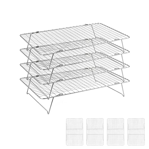 Cooling Rack 16"x10", 4-Tier Stackable & Collapsible Cooling Racks | Cooling Racks for Cooking and Baking, Roasting, Grilling, Oven & Dishwasher Safe (Silver, 4-Tier) - color: Silver, size: 4-Tier
