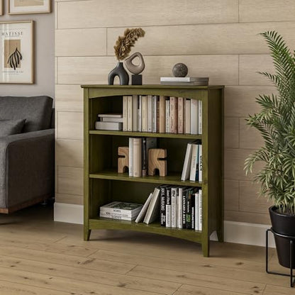 Camaflexi Shaker Style 3 Shelf Bookcase/Solid Wood / 36" High/Adjustable Shelving/Closed Back/Display Bookshelf for Living Room, Bedroom, Home and Office, Olive Grove Green - color: Olive Grove Green, size: 36"