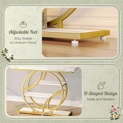 Huuger 41.3 Inch Entryway Table with Marble Top, Modern Console Sofa Table, Accent Table with Shelves, for Entry, Hallway, Entrance, Foyer, O-Shaped Metal Frame, White Marble & Gold - color: Marble Gold, size: 11.8"D x 41.3"W x 31.5"H