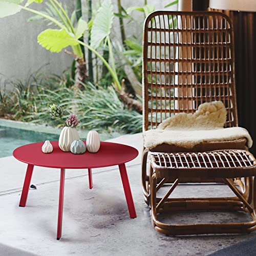 Grand patio Round Steel Patio Coffee Table, Weather Resistant Outdoor Large Side Table, (Red, 1PC) - color: Red, style: 1 PC