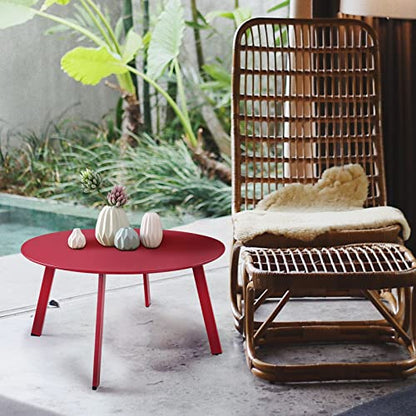 Grand patio Round Steel Patio Coffee Table, Weather Resistant Outdoor Large Side Table, (Red, 1PC) - color: Red, style: 1 PC